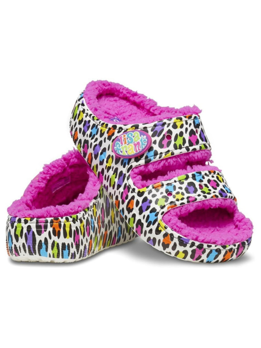 Lisa Frank Crocs Cozzzy Sandals Leopard Animal Print Platform Women's 9 Vibrant